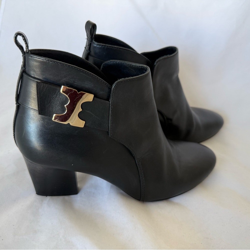 Tory Burch Gemini Link Ankle Booties 70 Size 7.5 Black Nappa Leather Super Soft